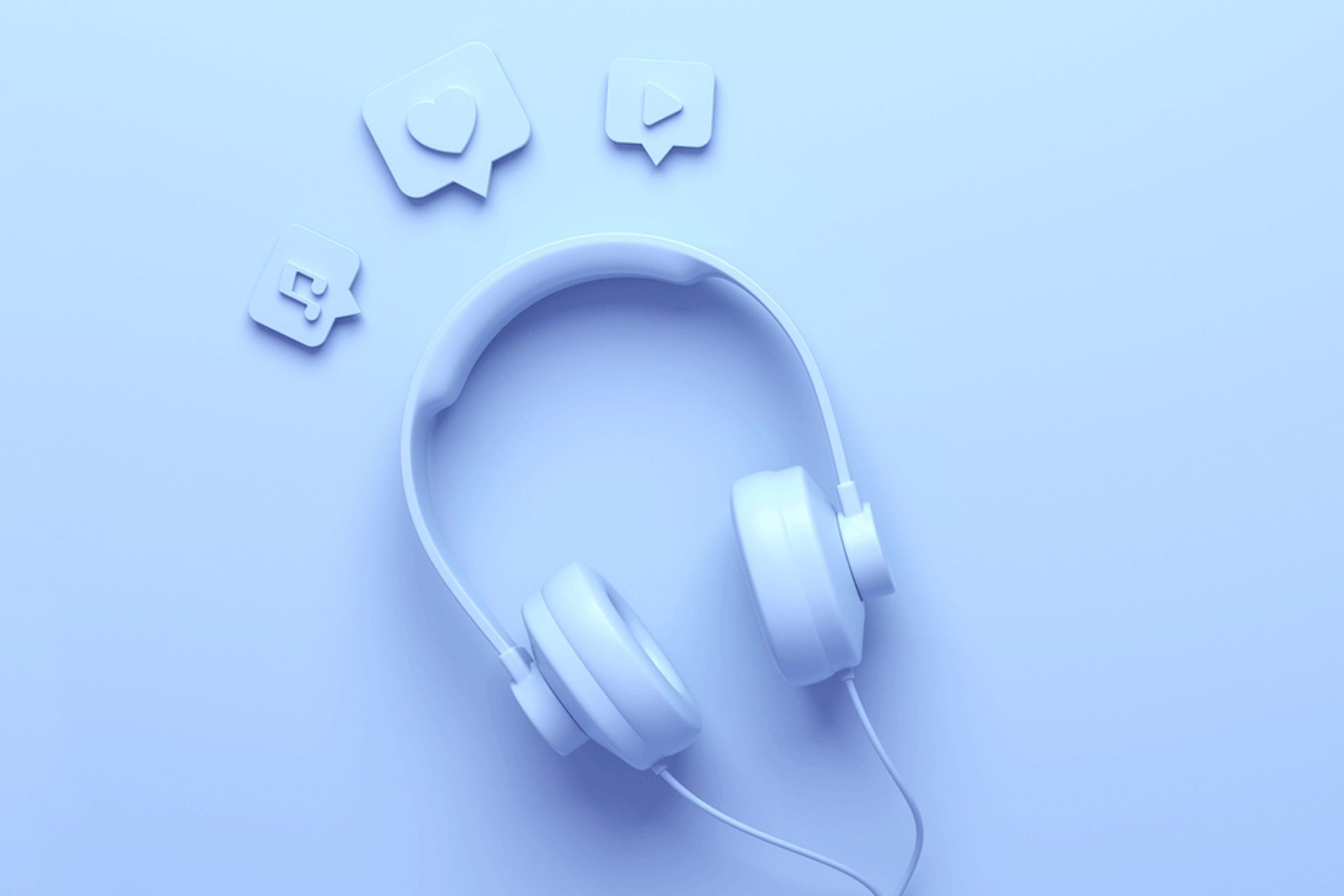 3D illustration of blue headphones for social listening / social media monitoring