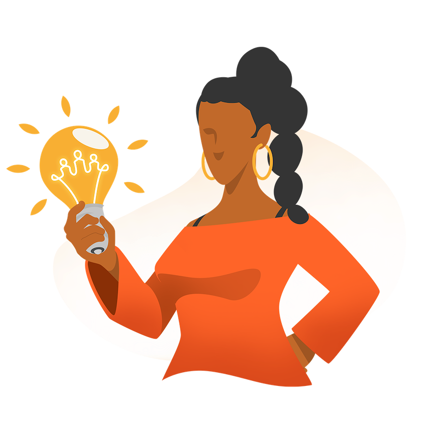 Graphic illustration of woman with lightbulb 